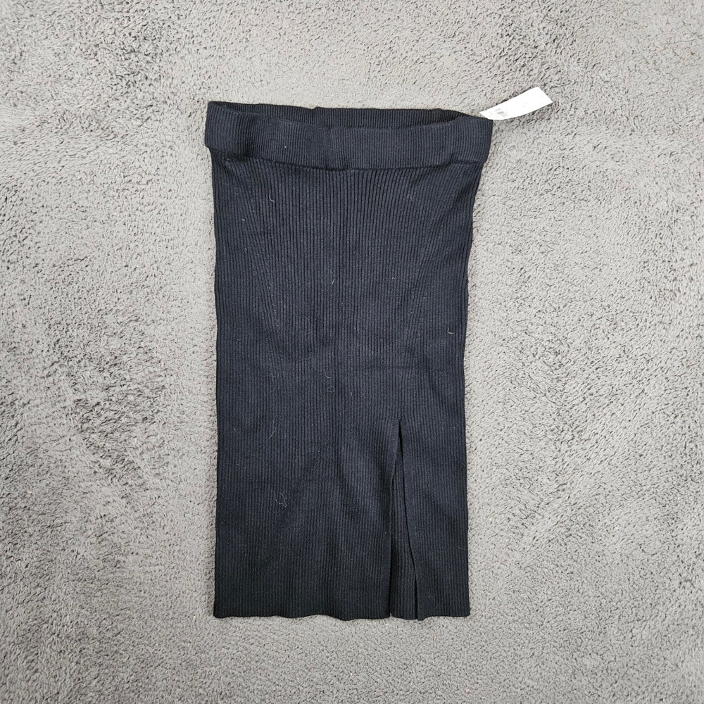 Abercrombie & Fitch Womens Black Ribbed Knit Front Slit Midi Skirt Small NEW